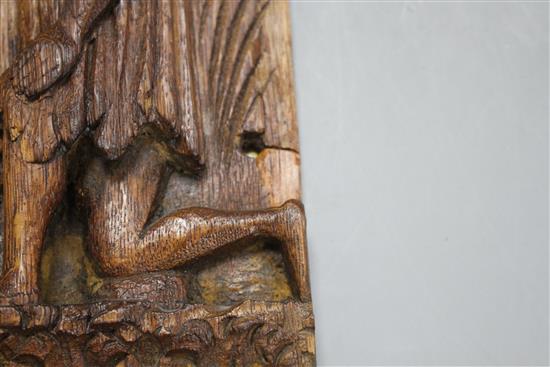 A set of four 19th century Continental relief carved oak religious plaques, depicting biblical scenes, 38 x 29cm